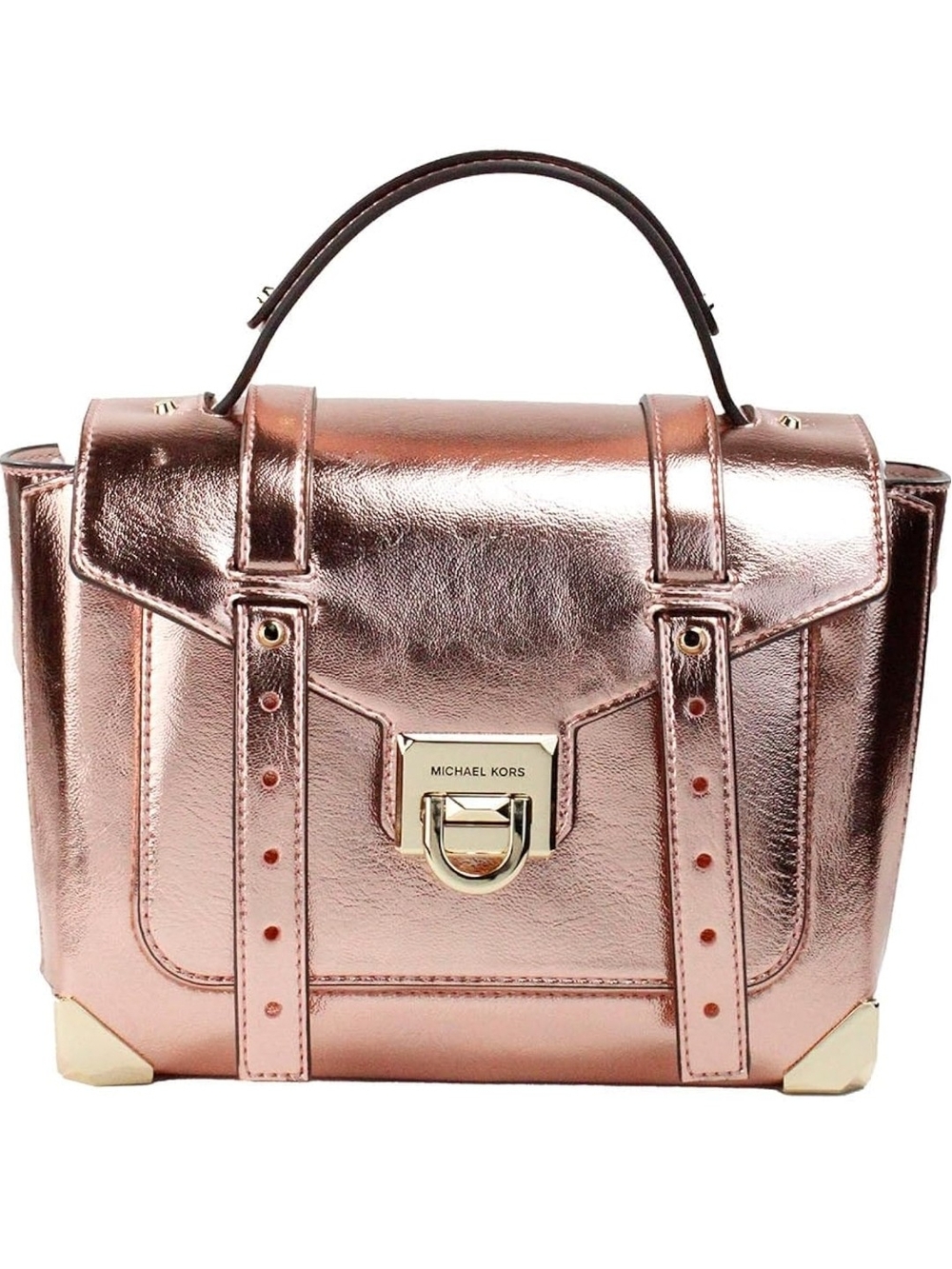 Michael Kors Manhattan Medium Patent Satchel in Metallic Primrose